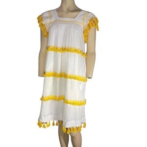 Mer St Barth Sandrine Dress White With Yellow Fringe Women’s Size Small